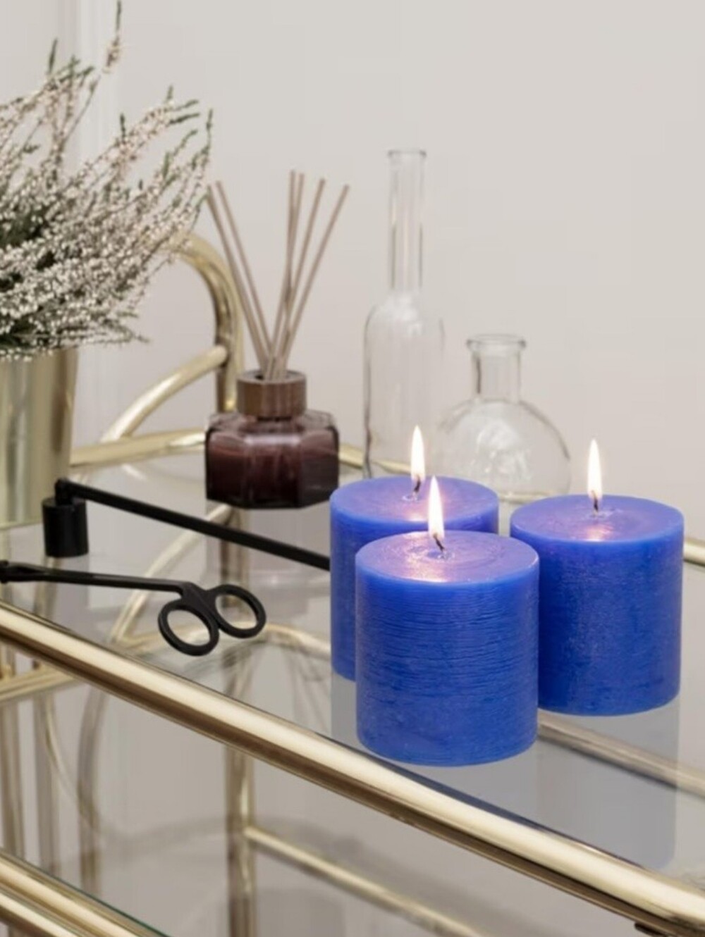CANDWAX Set of 3 Unscented Blue Candles
